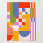 Bold Playful Geometric Bauhaus Checks and stripes Poster Gallery Image 4