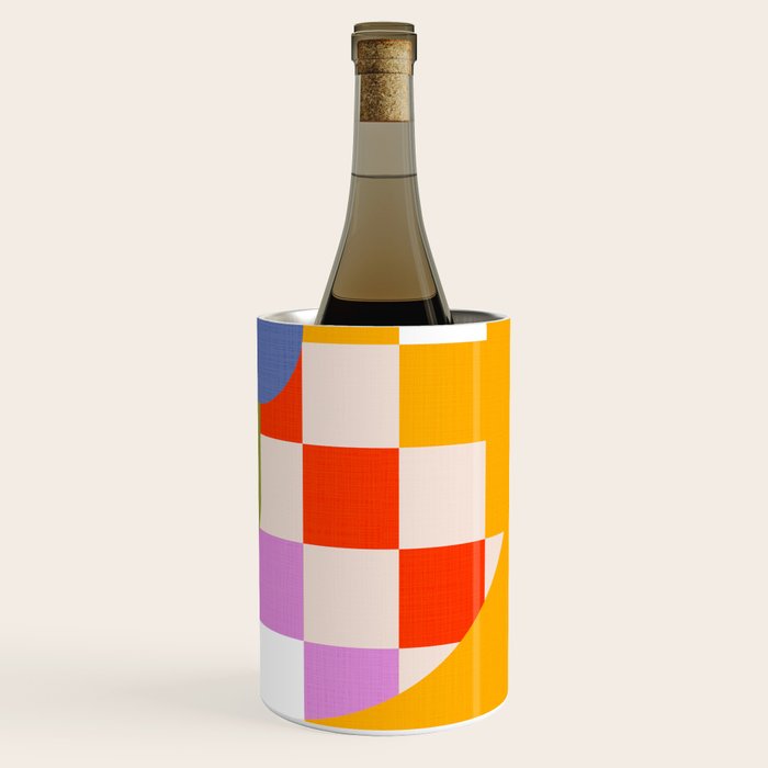 Bold Playful Geometric Bauhaus Checks and stripes Wine Chiller Gallery Image 1