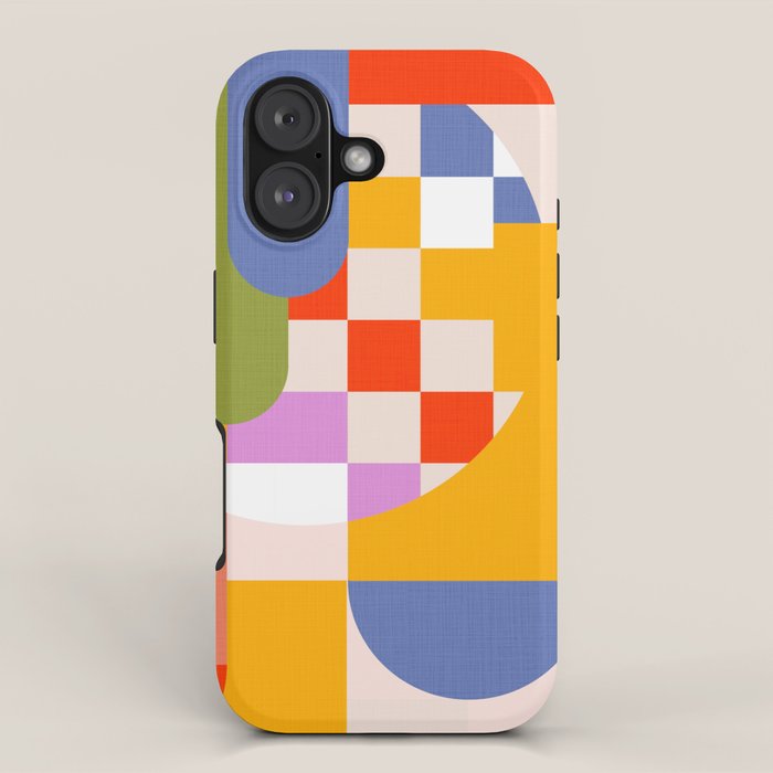 Bold Playful Geometric Bauhaus Checks and stripes iPhone Case Gallery Image 1