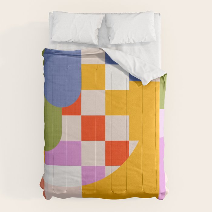 Bold Playful Geometric Bauhaus Checks and stripes Comforter Gallery Image 6