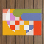 Bold Playful Geometric Bauhaus Checks and stripes Outdoor Rug Gallery Image 1
