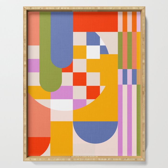 Bold Playful Geometric Bauhaus Checks and stripes Serving Tray Gallery Image 1