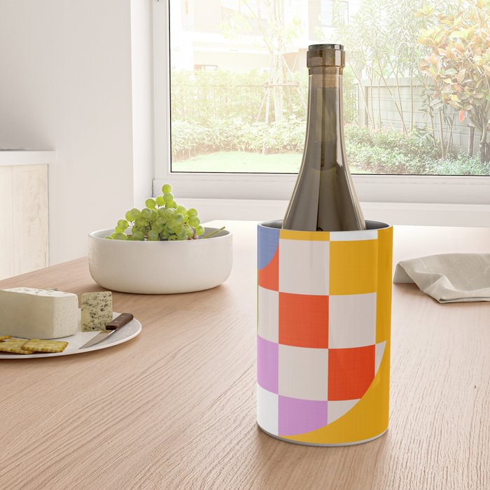 Bold Playful Geometric Bauhaus Checks and stripes Wine Chiller Gallery Image 4