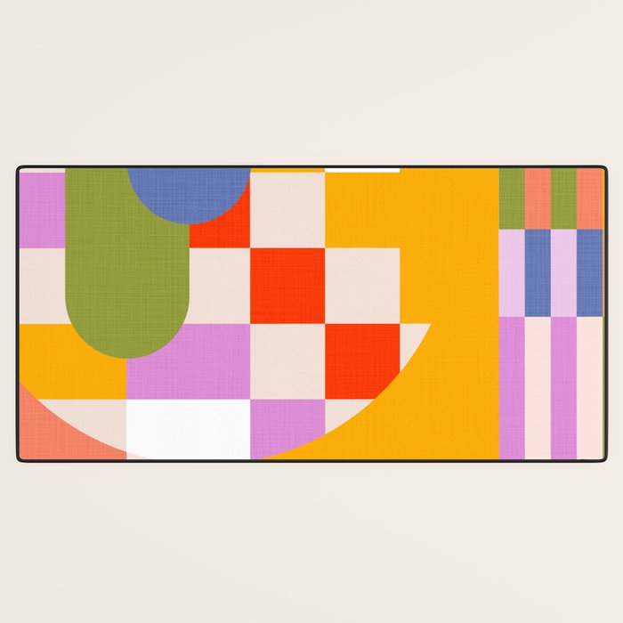 Bold Playful Geometric Bauhaus Checks and stripes Desk Mat Gallery Image 3