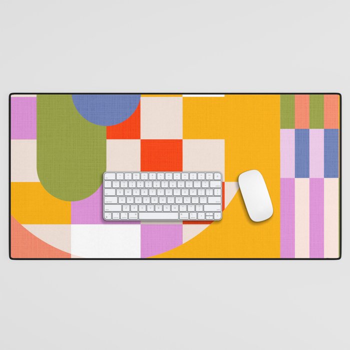 Bold Playful Geometric Bauhaus Checks and stripes Desk Mat Gallery Image 1