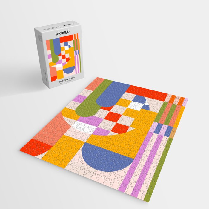 Bold Playful Geometric Bauhaus Checks and stripes Jigsaw Puzzle Gallery Image 2