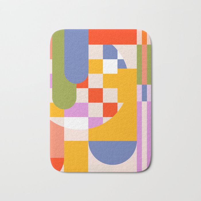 Bold Playful Geometric Bauhaus Checks and stripes Bath Mat Gallery Image 1