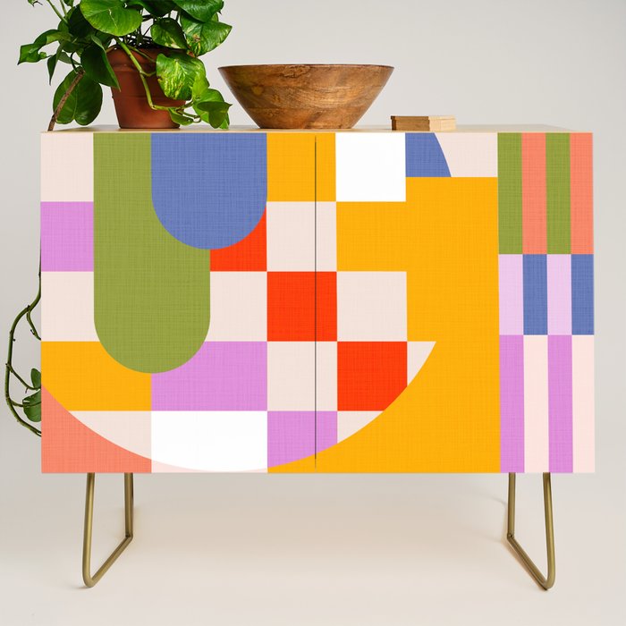 Bold Playful Geometric Bauhaus Checks and stripes Credenza Gallery Image 1
