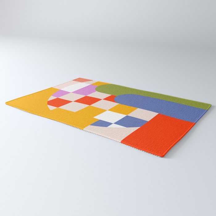 Bold Playful Geometric Bauhaus Checks and stripes Rug Gallery Image 3