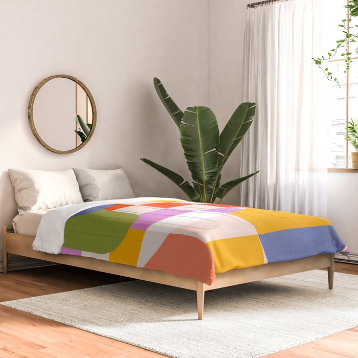 Bold Playful Geometric Bauhaus Checks and stripes Comforter Gallery Image 2