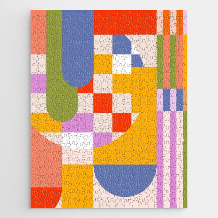 Bold Playful Geometric Bauhaus Checks and stripes Jigsaw Puzzle Gallery Image 1
