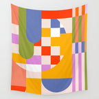 Bold Playful Geometric Bauhaus Checks and stripes Wall Tapestry Gallery Image 4