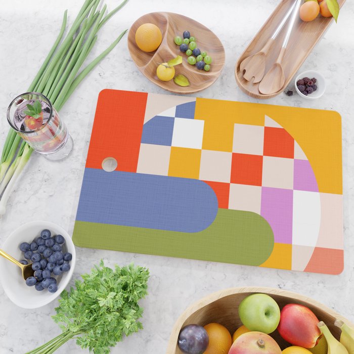 Bold Playful Geometric Bauhaus Checks and stripes Cutting Board Gallery Image 2