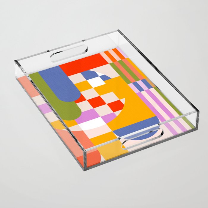 Bold Playful Geometric Bauhaus Checks and stripes Acrylic Tray Gallery Image 1