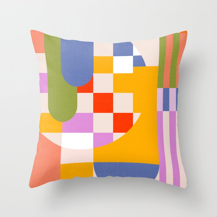 Bold Playful Geometric Bauhaus Checks and stripes Throw Pillow Gallery Image 1