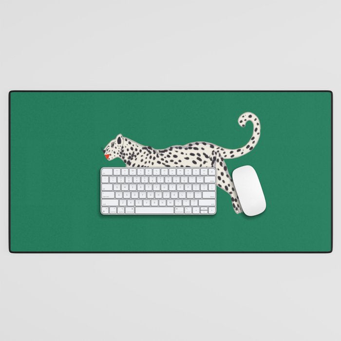 White leopard with red lips Desk Mat Gallery Image 1