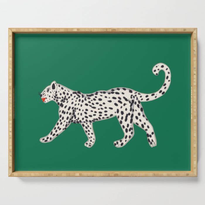 White leopard with red lips Serving Tray Gallery Image 1