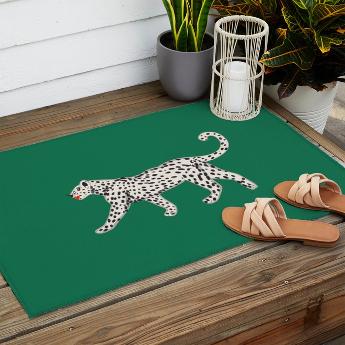 White leopard with red lips Outdoor Rug Gallery Image 2