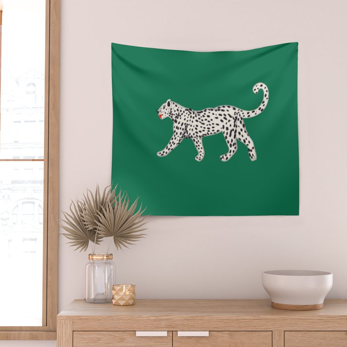 White leopard with red lips Wall Tapestry Gallery Image 2