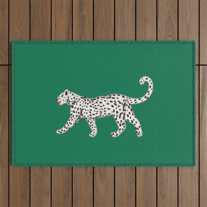 White leopard with red lips Outdoor Rug Gallery Image 1