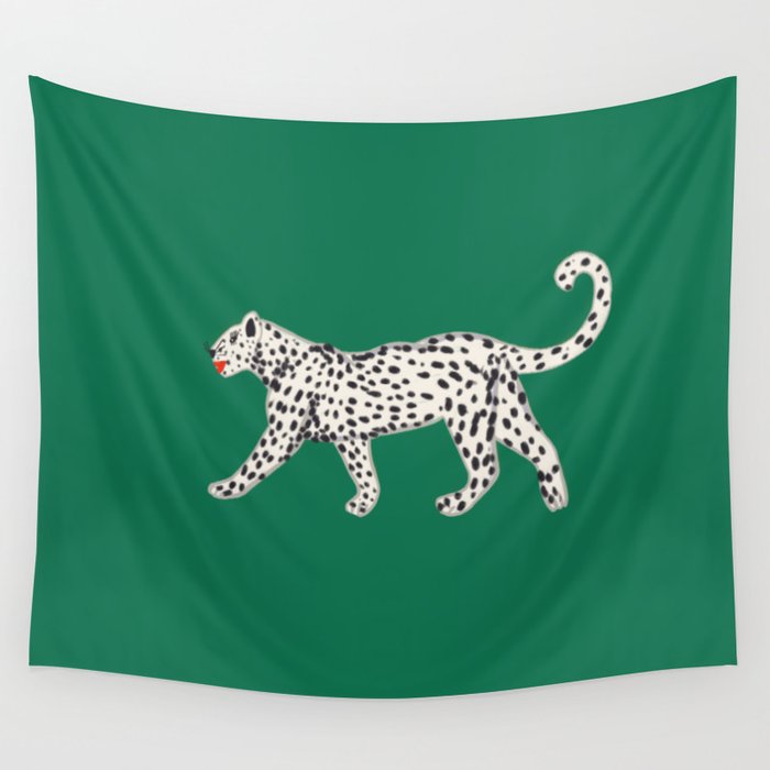 White leopard with red lips Wall Tapestry Gallery Image 1