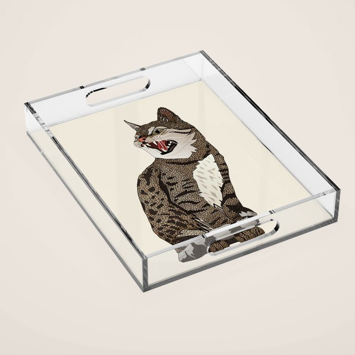 Indian desert cat off white Acrylic Tray Gallery Image 1