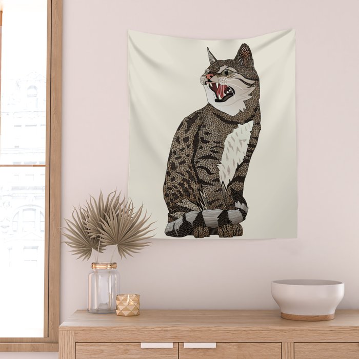 Indian desert cat off white Wall Tapestry Gallery Image 2
