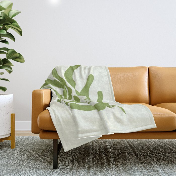 Olive green abstract  plants  Throw Blanket Gallery Image 1