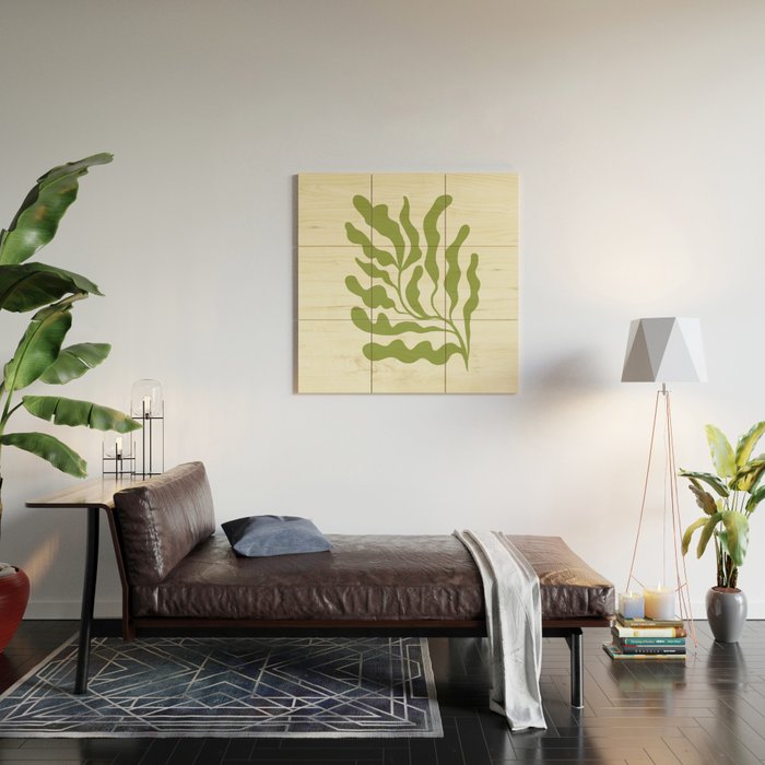 Olive green abstract  plants  Wood Wall Art Gallery Image 2