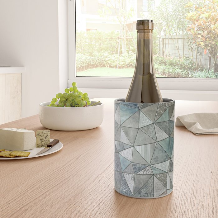Teal And Grey Triangles Stained Glass Style Wine Chiller Gallery Image 4