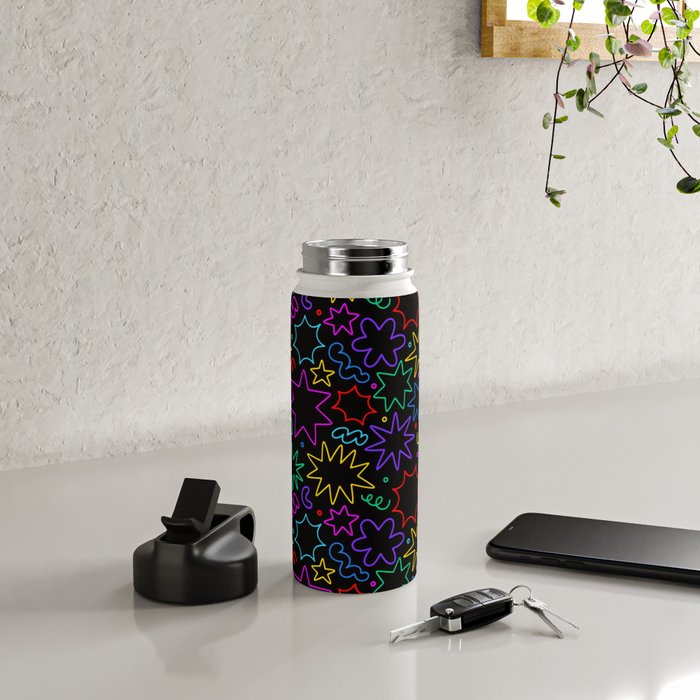 Colorful fun star doodle pattern Water Bottle Gallery Image 4