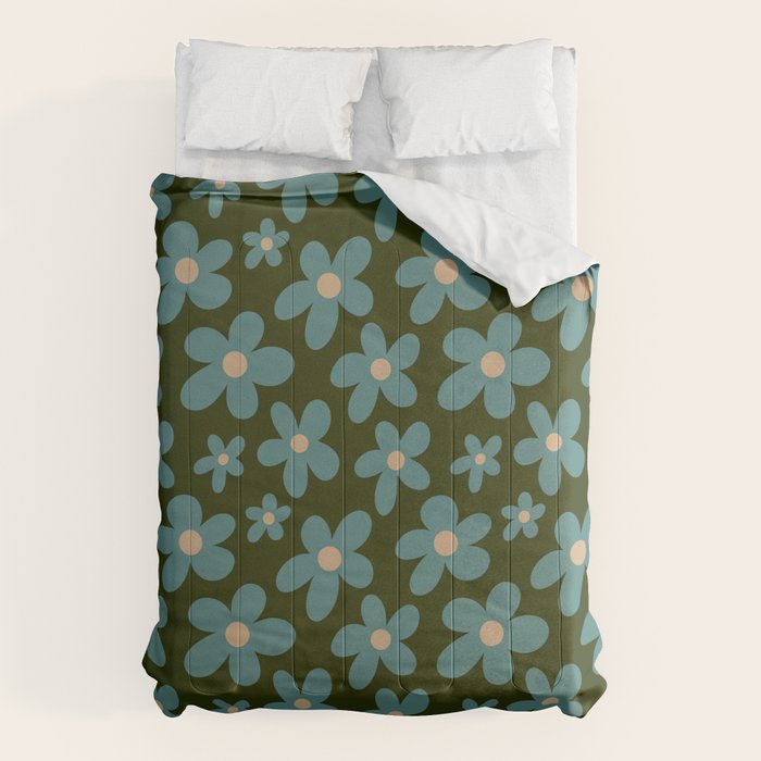 Daisy Pop - Turquoise and Dark Green Comforter Gallery Image 1