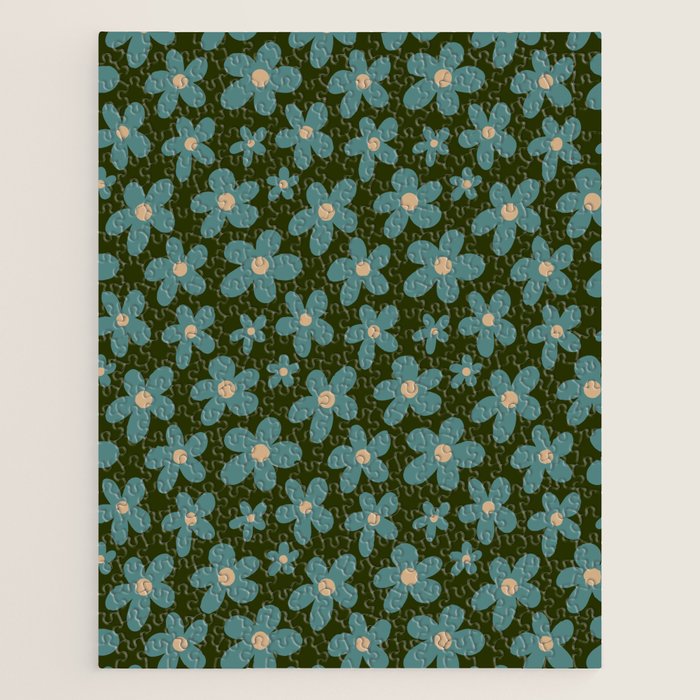 Daisy Pop - Turquoise and Dark Green Jigsaw Puzzle Gallery Image 1