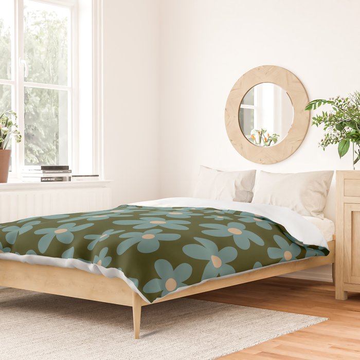 Daisy Pop - Turquoise and Dark Green Duvet Cover Gallery Image 2