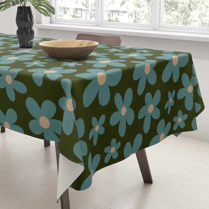 Daisy Pop - Turquoise and Dark Green Tablecloth Gallery Image 3