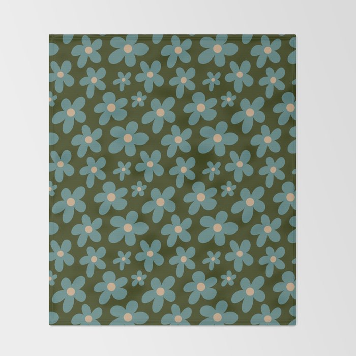 Daisy Pop - Turquoise and Dark Green Throw Blanket Gallery Image 2