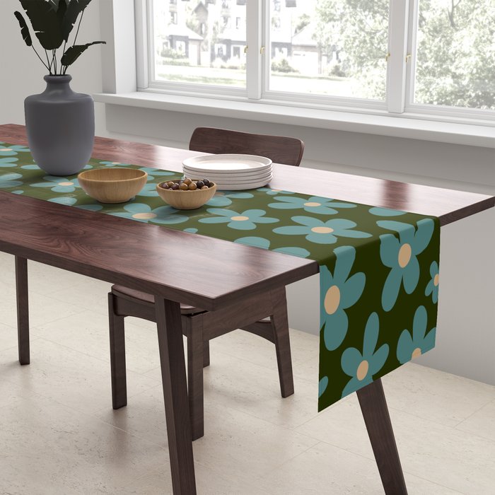 Daisy Pop - Turquoise and Dark Green Table Runner Gallery Image 2
