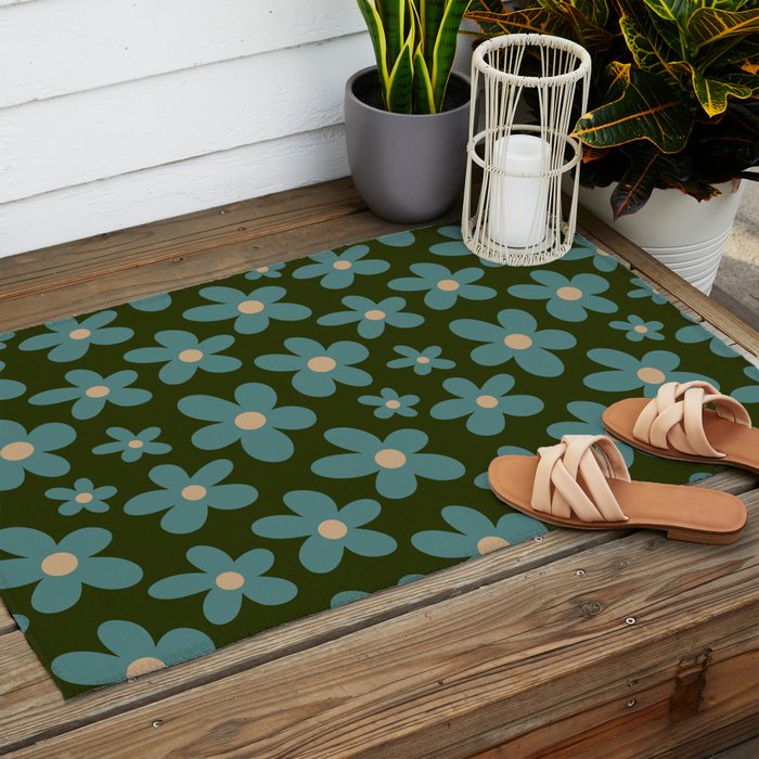 Daisy Pop - Turquoise and Dark Green Outdoor Rug Gallery Image 2