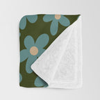 Daisy Pop - Turquoise and Dark Green Throw Blanket Gallery Image 3