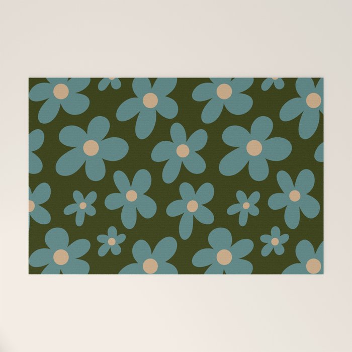 Daisy Pop - Turquoise and Dark Green Welcome Mat Gallery Image 1