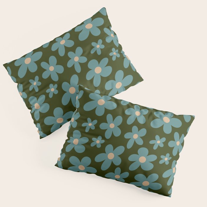 Daisy Pop - Turquoise and Dark Green Pillow Sham Gallery Image 3
