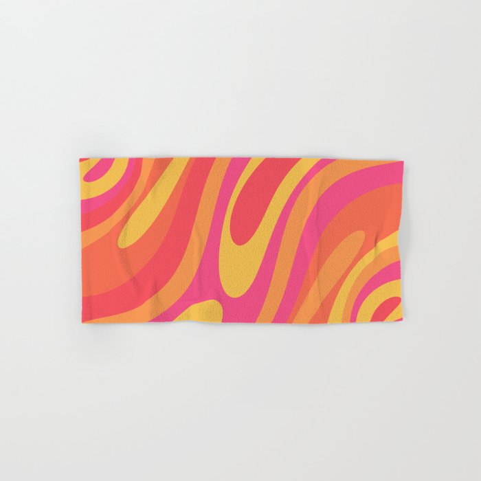 Wavy Loops Retro Abstract Pattern in Hot Pink Magenta Orange Mustard Bath Towel Gallery Image 1