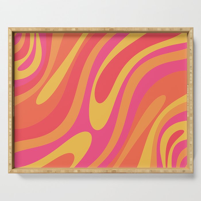 Wavy Loops Retro Abstract Pattern in Hot Pink Magenta Orange Mustard Serving Tray Gallery Image 1