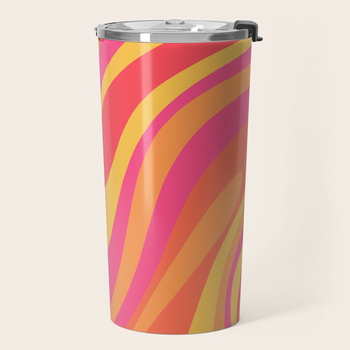 Wavy Loops Retro Abstract Pattern in Hot Pink Magenta Orange Mustard Travel Mug Gallery Image 2