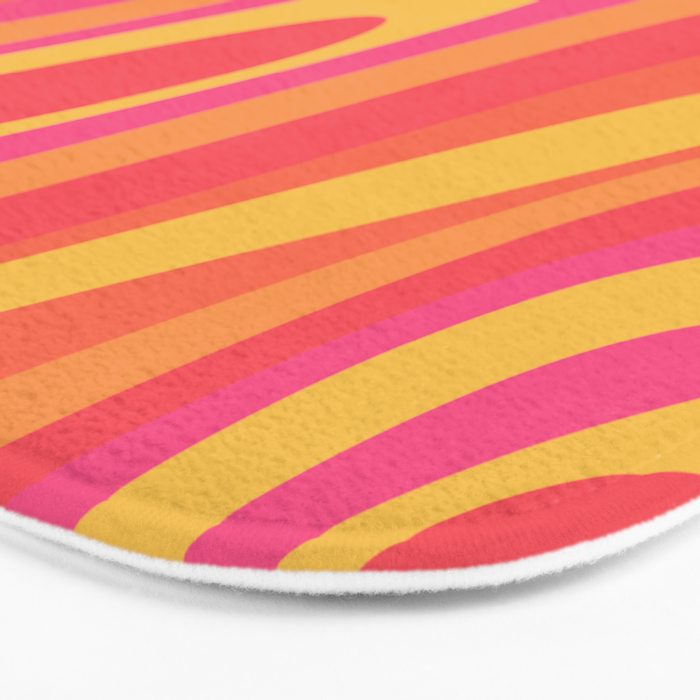 Wavy Loops Retro Abstract Pattern in Hot Pink Magenta Orange Mustard Bath Mat Gallery Image 3