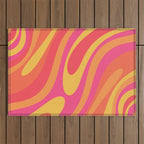 Wavy Loops Retro Abstract Pattern in Hot Pink Magenta Orange Mustard Outdoor Rug Gallery Image 1
