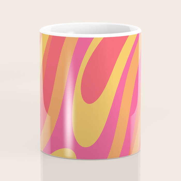 Wavy Loops Retro Abstract Pattern in Hot Pink Magenta Orange Mustard Coffee Mug Gallery Image 4