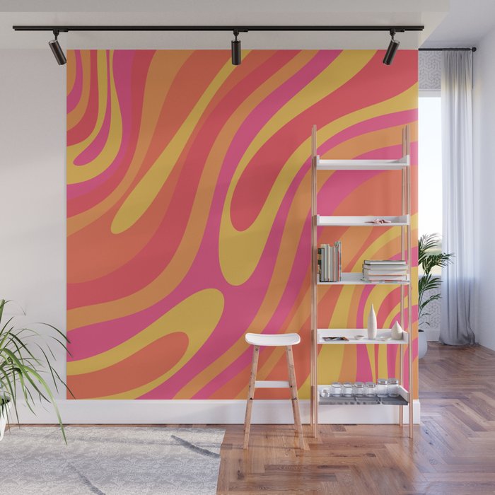 Wavy Loops Retro Abstract Pattern in Hot Pink Magenta Orange Mustard Wall Mural Gallery Image 1