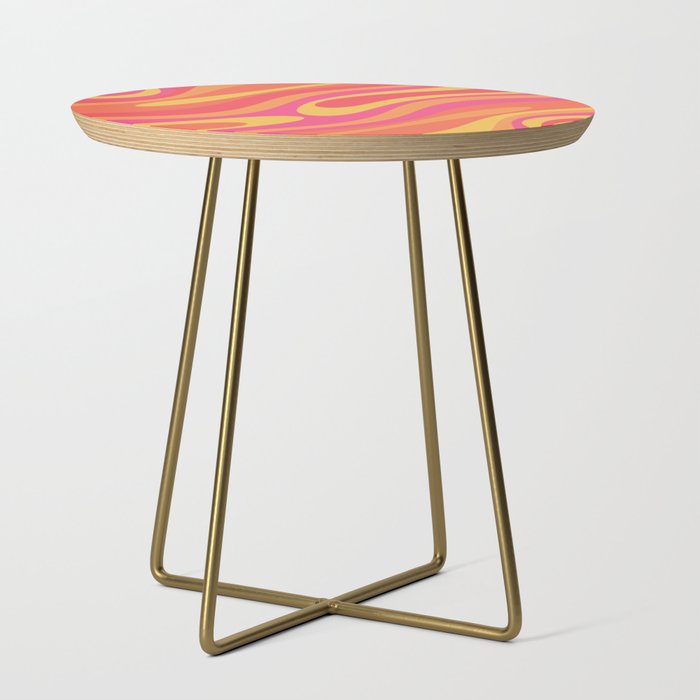 Wavy Loops Retro Abstract Pattern in Hot Pink Magenta Orange Mustard Side Table Gallery Image 1