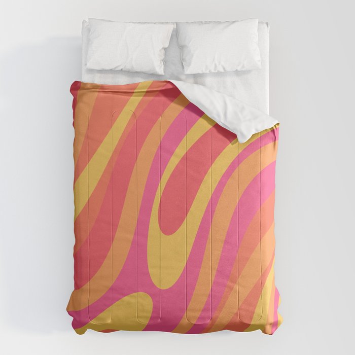 Wavy Loops Retro Abstract Pattern in Hot Pink Magenta Orange Mustard Comforter Gallery Image 1